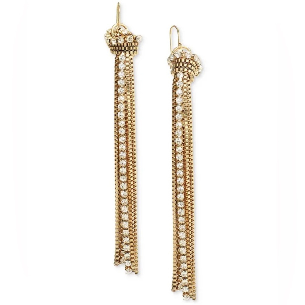 NWT  Pave & Chain Tassel Linear Drop Earrings